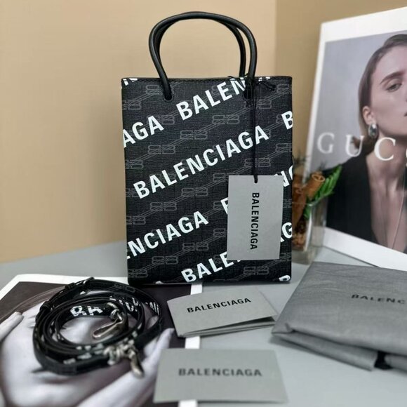 NWT Balenciaga Large Shopping Bag BB Monogram Coated Canvas and Allover Logo - Picture 1 of 6